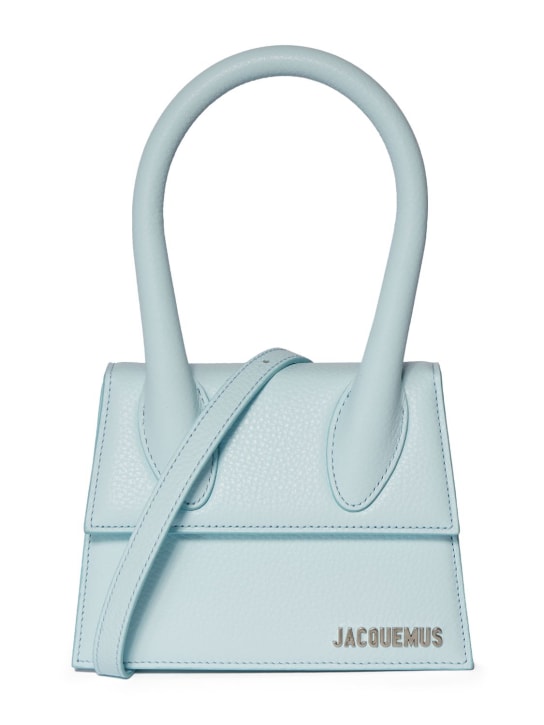 Jacquemus: Le Chiquito Moyen leather top handle bag - Light Blue - women_0 | Luisa Via Roma
