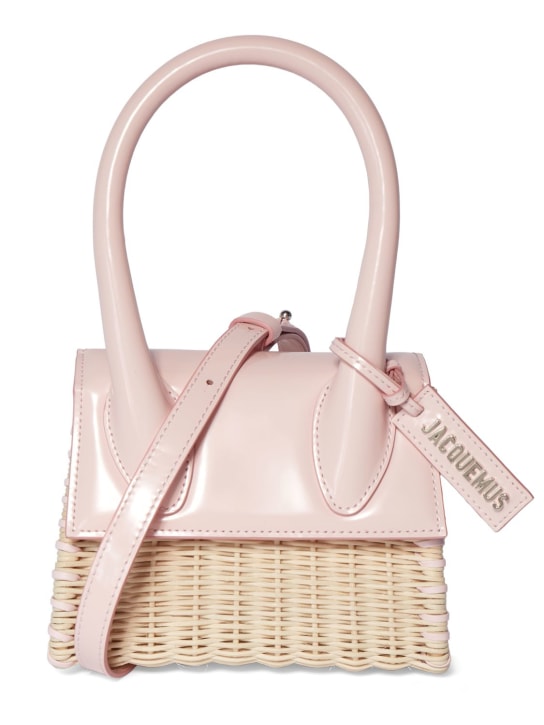 Jacquemus: Le Chiquito Moyen osier top handle bag - Light Pink - women_0 | Luisa Via Roma