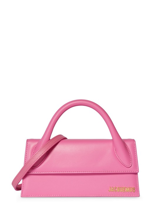 Jacquemus: Le Chiquito long leather top handle bag - Neon Pink - women_0 | Luisa Via Roma
