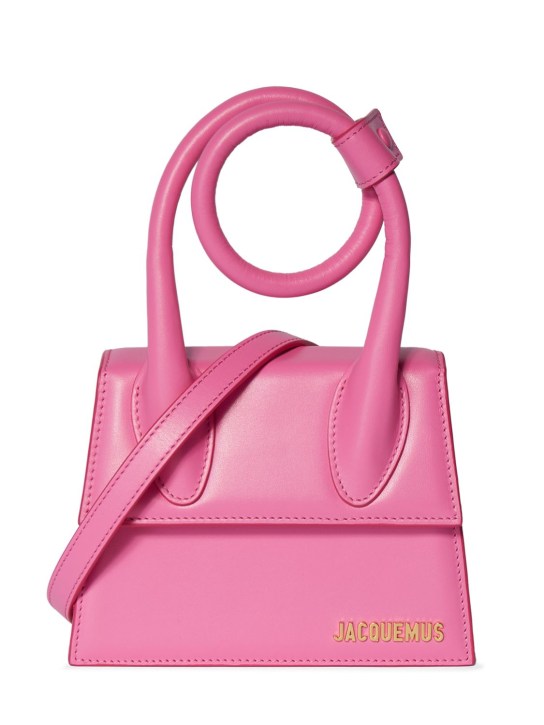 Jacquemus: Le Chiquito Noeud smooth leather bag - Neon Pink - women_0 | Luisa Via Roma