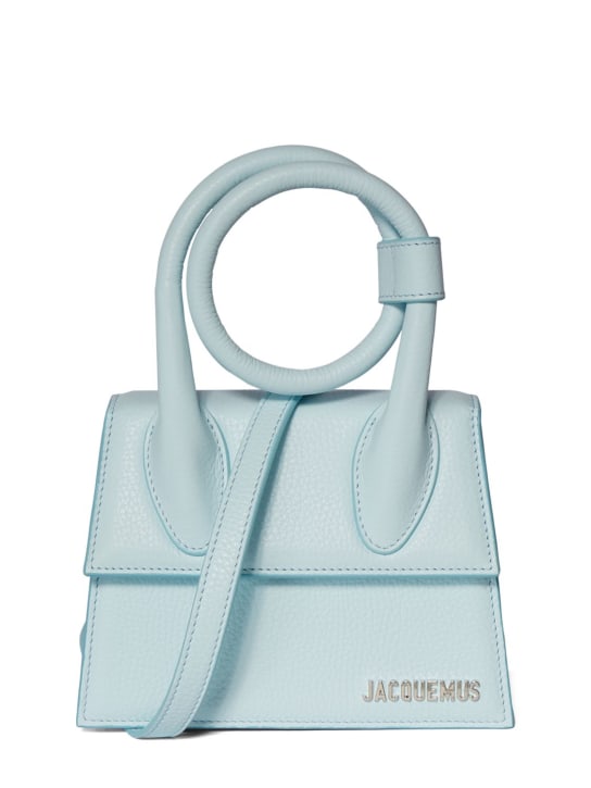 Jacquemus: Le Chiquito Noeud leather top handle bag - Açık Mavi - women_0 | Luisa Via Roma