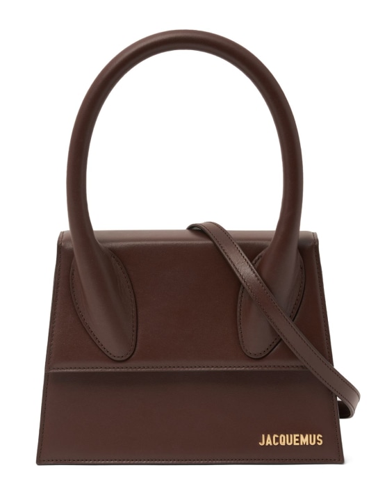 Jacquemus: Le Grand Chiquito leather top handle bag - Midnight Brown - women_0 | Luisa Via Roma