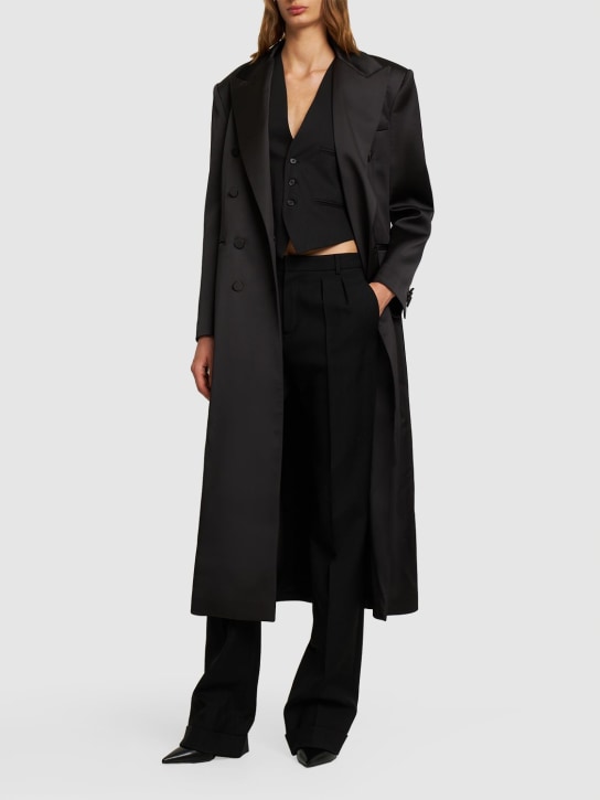 Giuseppe Di Morabito: Double breasted boxy satin blazer coat - Black - women_1 | Luisa Via Roma