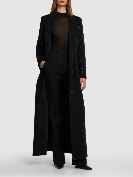 Giuseppe Di Morabito: Embellished wool blend long coat - Black - women_1 | Luisa Via Roma