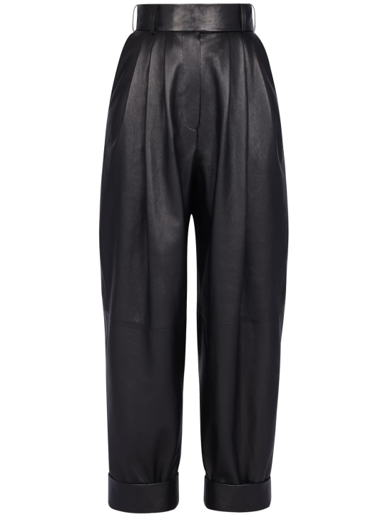 Alexandre Vauthier: Pantalon plissé en cuir - Noir - women_0 | Luisa Via Roma