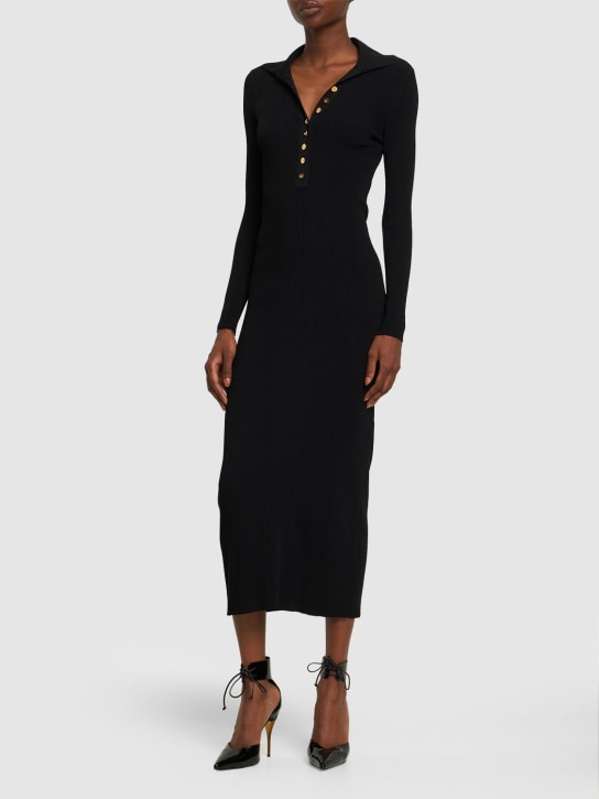 Gucci: Extra fine viscose blend polo dress - Siyah - women_1 | Luisa Via Roma