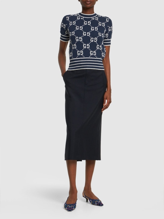 Gucci: GG cotton blend knit top - Navy/Ivory - women_1 | Luisa Via Roma