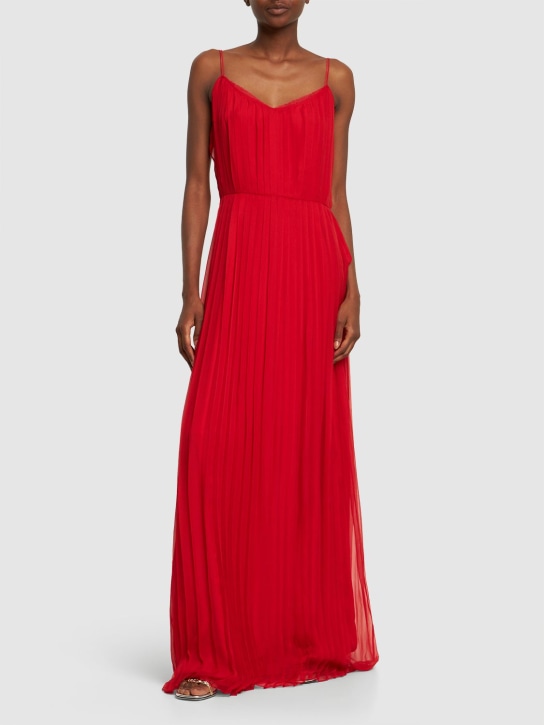 Gucci: Silk chiffon long pleated dress - Red - women_1 | Luisa Via Roma