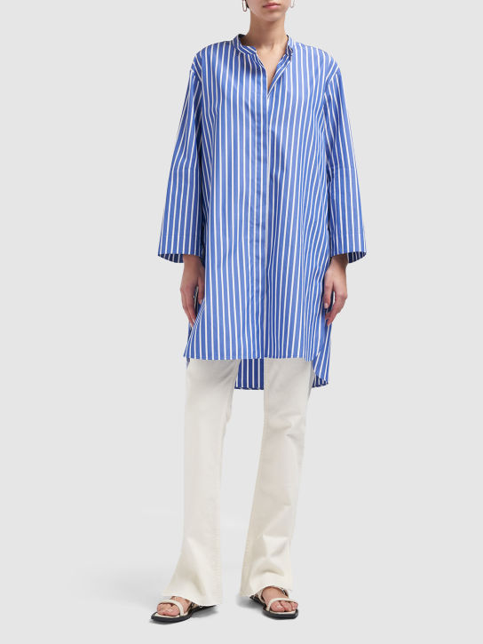 'S Max Mara: Rovigo 코튼 포플린 스트라이프 롱 셔츠 - 블루/화이트 - women_1 | Luisa Via Roma