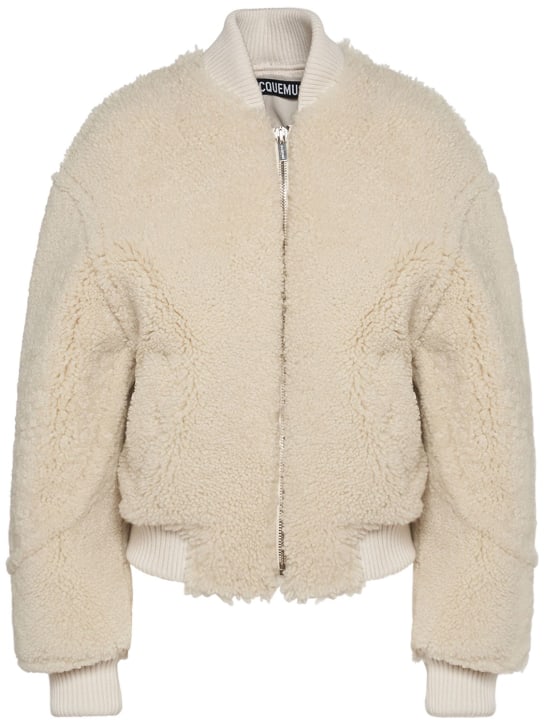 Jacquemus: Le Blouson Pilou lamb fur jacket - Beyaz - women_0 | Luisa Via Roma
