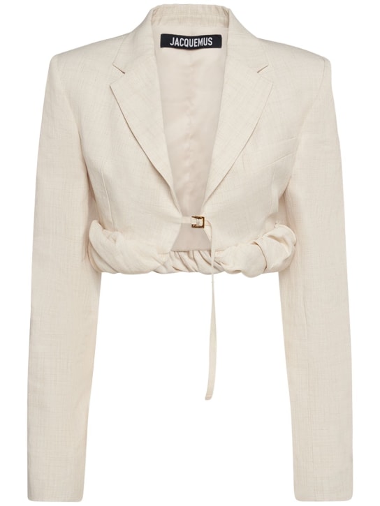 Jacquemus: La Veste Croissant linen blend jacket - Off-White - women_0 | Luisa Via Roma