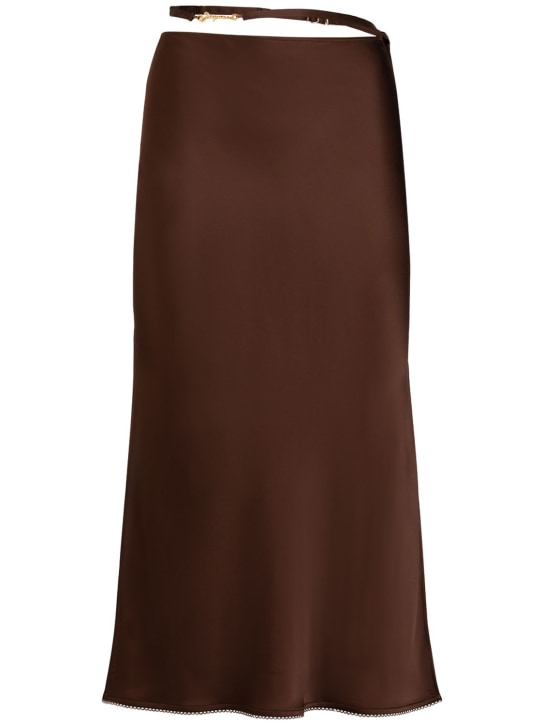 Jacquemus: La Jupe Notte viscose satin midi skirt - Dark Brown - women_0 | Luisa Via Roma