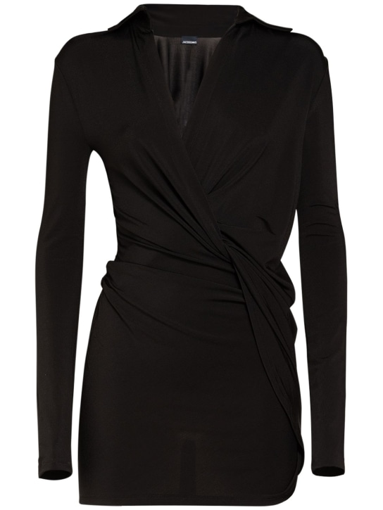 Jacquemus: La Robe Bahia viscose jersey mini dress - Black - women_0 | Luisa Via Roma
