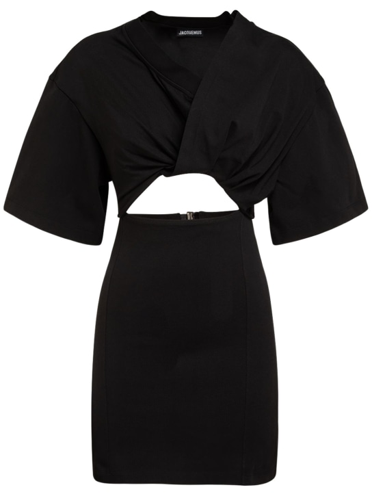 Jacquemus: La Robe Tshirt Bahia cotton mini dress - Black - women_0 | Luisa Via Roma