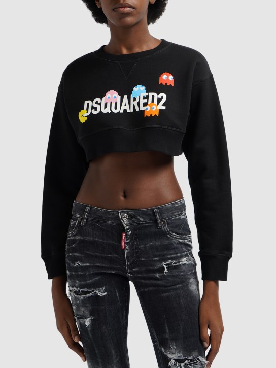 Dsquared2: Pac-Man logo printed crop sweatshirt - Multicolor - women_1 | Luisa Via Roma