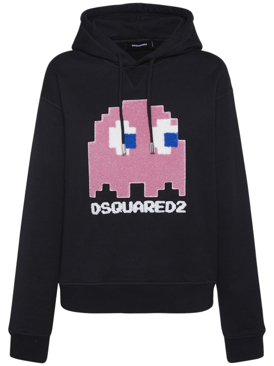 Dsquared2: Pac-Man logo embroidered cotton hoodie - women_0 | Luisa Via Roma