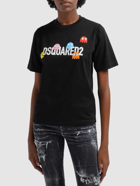 Dsquared2: T-shirt en jersey de coton à logo Pac-Man - women_1 | Luisa Via Roma