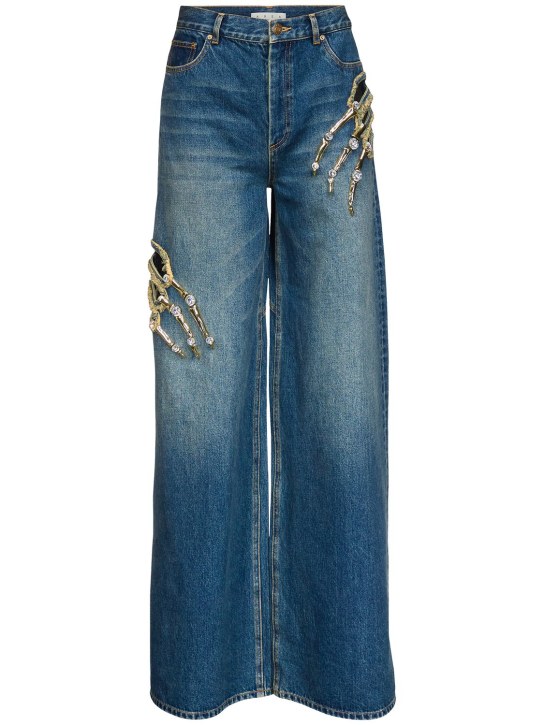 Area: Embellished claw cutout relaxed jeans - Blue - women_0 | Luisa Via Roma