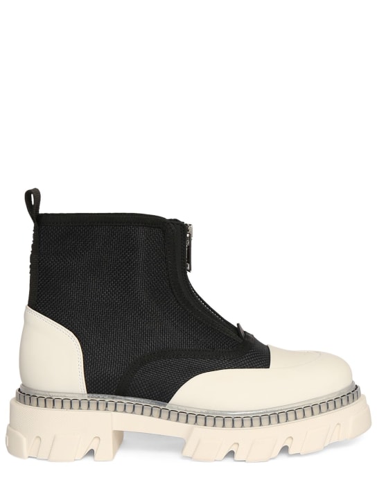 GANNI: 50mm Cleated low zip boots - Siyah/Beyaz - women_0 | Luisa Via Roma