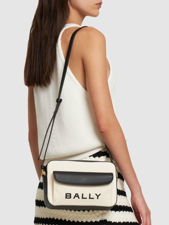 Bally: Bar Daniel leather shoulder bag - Natural/Black - women_1 | Luisa Via Roma