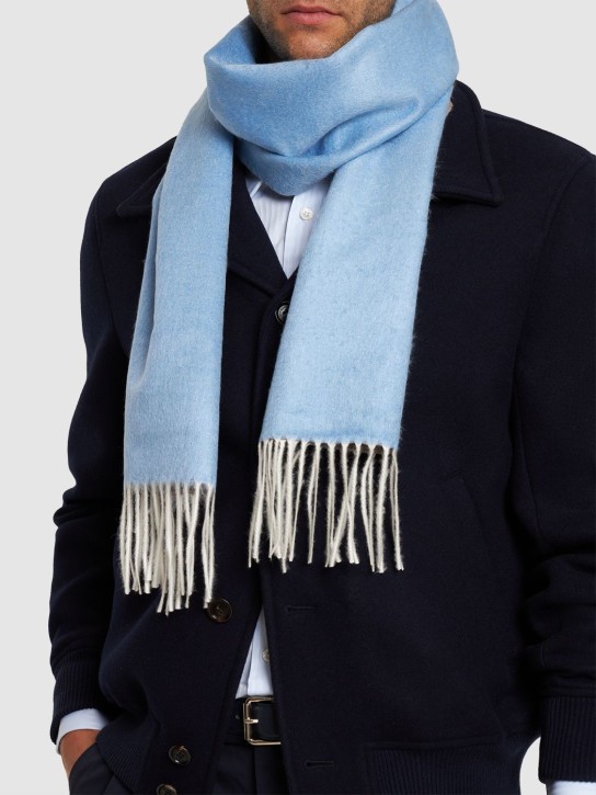 Piacenza Cashmere: Mirror silk & cashmere knit scarf - Blue/Beige - men_1 | Luisa Via Roma