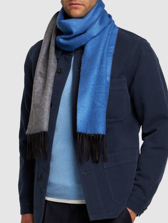 Piacenza Cashmere: Mirror silk & cashmere knit scarf - Blue/Grey - men_1 | Luisa Via Roma