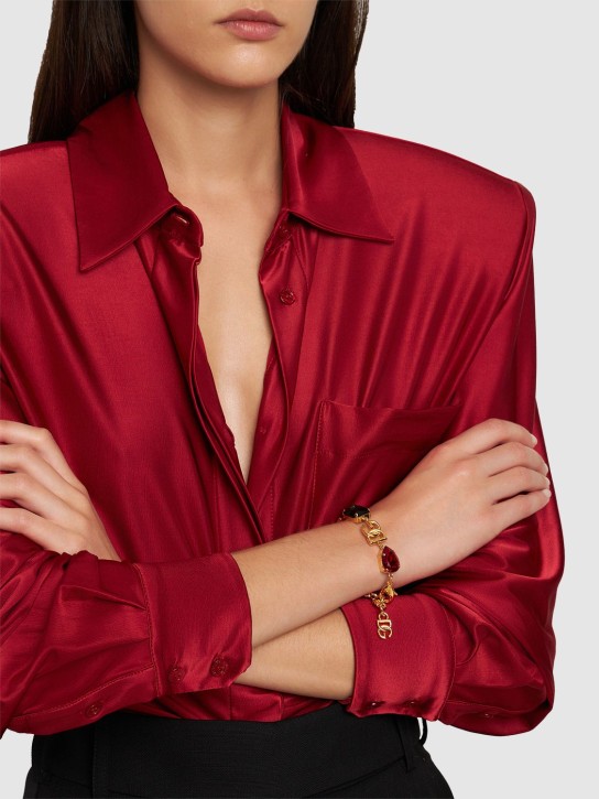 Dolce&Gabbana: Bracciale con cristalli e logo - Oro/Multi - women_1 | Luisa Via Roma
