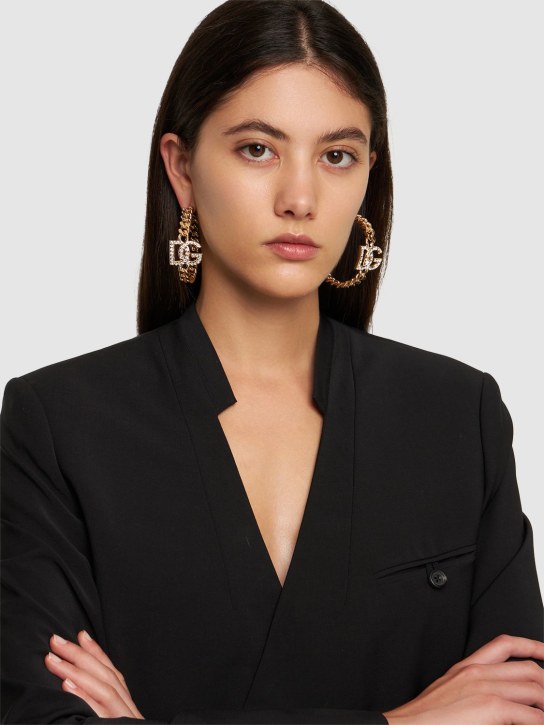 Dolce&Gabbana: DG Diva crystal hoop earrings - Gold/Crystal - women_1 | Luisa Via Roma