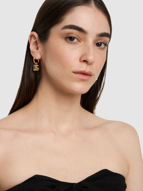 Dolce&Gabbana: DG logo hoop earrings - Gold - women_1 | Luisa Via Roma