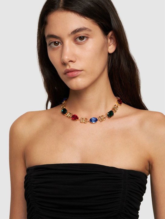 Dolce&Gabbana: DG logo crystal collar necklace - Gold/Multi - women_1 | Luisa Via Roma