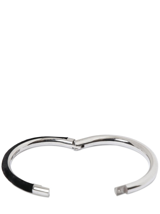 Saint Laurent: Bracelet oval en laiton - Noir/Argent - men_1 | Luisa Via Roma