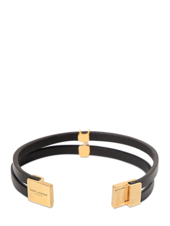 Saint Laurent: Bracelet en cuir à double rangée Cassandre - Noir - women_1 | Luisa Via Roma