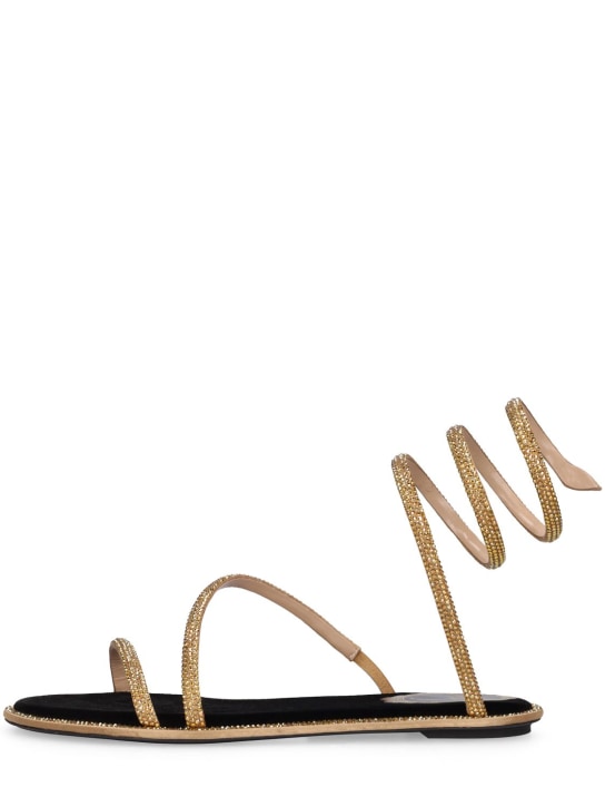 René Caovilla: 10mm Embellished suede flat sandals - Altın Rengi - women_0 | Luisa Via Roma