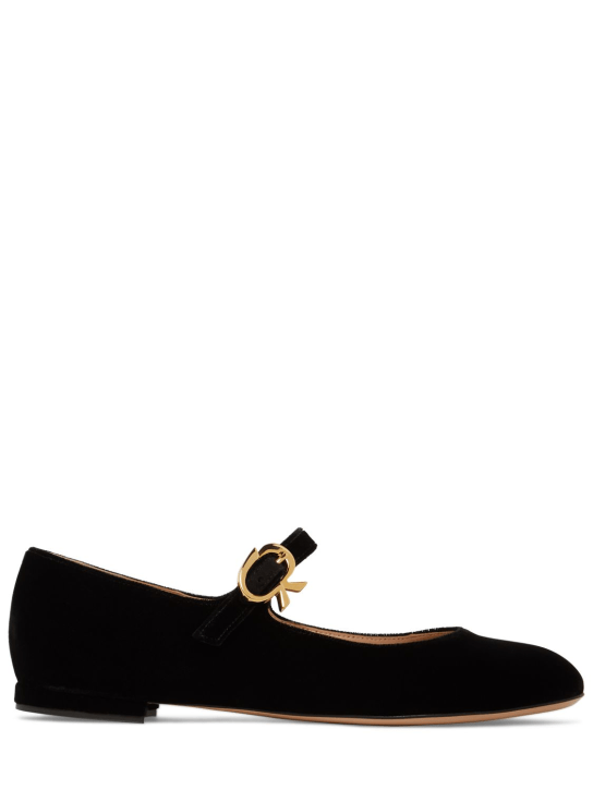 Gianvito Rossi: Chaussures plates en velours Mary Ribbon 5 mm - Noir - women_0 | Luisa Via Roma