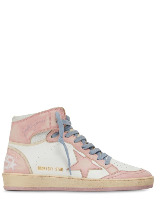 Golden Goose: 20mm Sky Star leather sneakers - White/Pink - women_0 | Luisa Via Roma