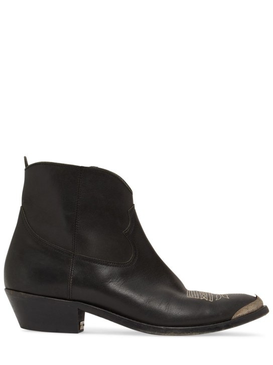Golden Goose: 45mm Young leather ankle boots - Siyah - women_0 | Luisa Via Roma
