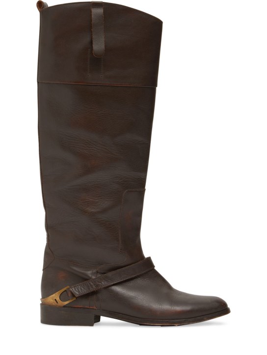 Golden Goose: 25mm Charlie leather tall boots - Brown - women_0 | Luisa Via Roma