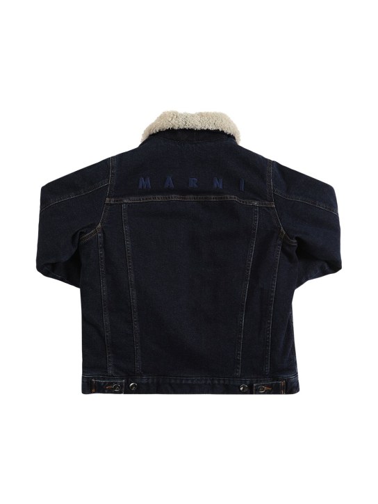 Marni Junior: Cotton denim & faux fur jacket - kids-boys_0 | Luisa Via Roma