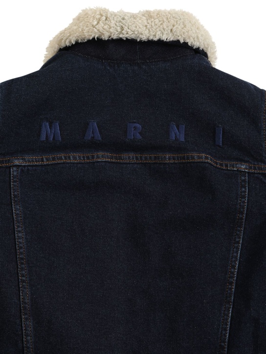 Marni Junior: Cotton denim & faux fur jacket - kids-boys_1 | Luisa Via Roma