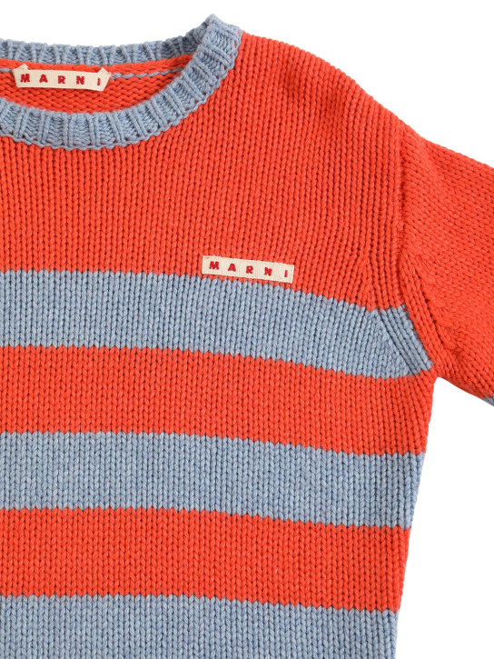 Marni Junior: 条纹粘胶纤维混纺毛衣 - 橙色/蓝色 - kids-boys_1 | Luisa Via Roma