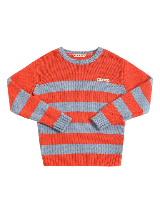 Marni Junior: Suéter de mezcla de viscosa a rayas - Naranja/Azul - kids-girls_0 | Luisa Via Roma