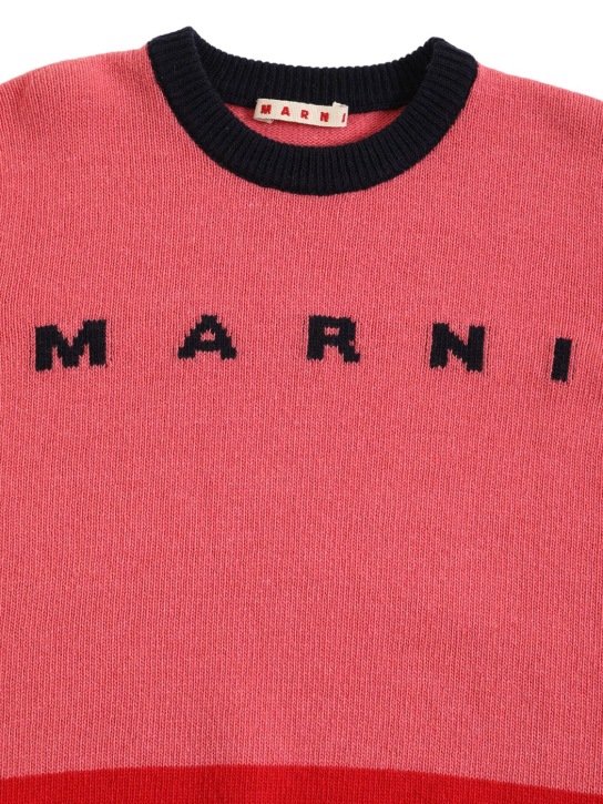 Marni Junior: Maglia in misto lana color block / logo - Rosa/Rosso - kids-girls_1 | Luisa Via Roma