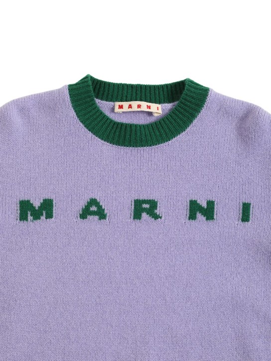 Marni Junior: Maglia in lana e cashmere con logo intarsiato - Viola/Verde - kids-girls_1 | Luisa Via Roma