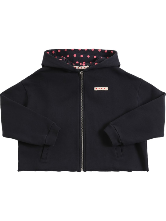 Marni Junior: Cotton zip-up hoodie w/logo patch - Navy - kids-girls_0 | Luisa Via Roma