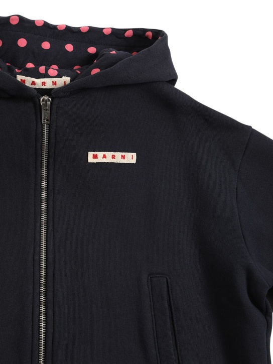 Marni Junior: Cotton zip-up hoodie w/logo patch - Navy - kids-girls_1 | Luisa Via Roma