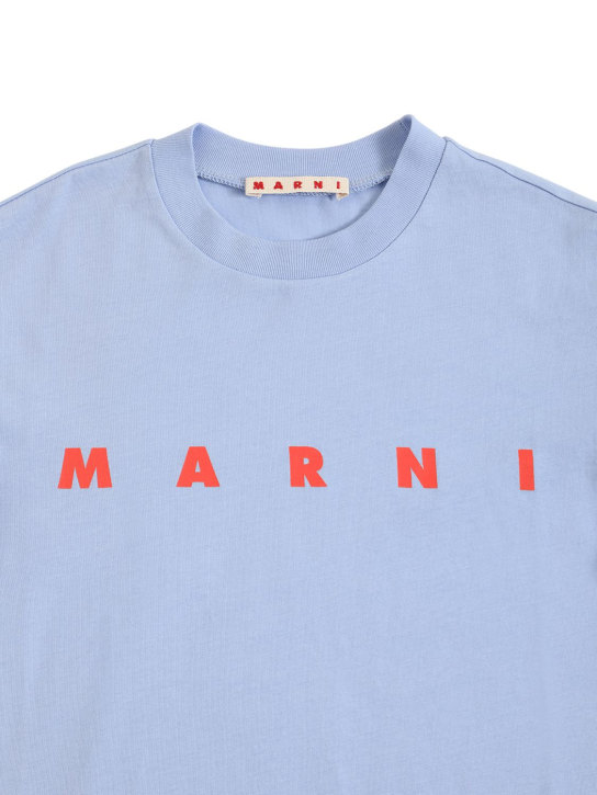 Marni Junior: Logo print cotton jersey s/s t-shirt - Light Blue - kids-girls_1 | Luisa Via Roma
