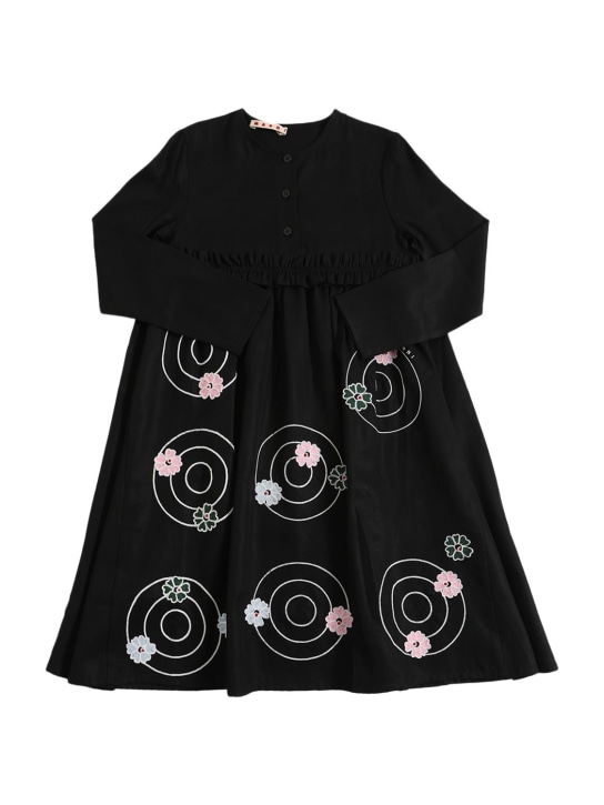 Marni Junior: 刺绣莱赛尔纤维连衣裙 - 黑色 - kids-girls_0 | Luisa Via Roma