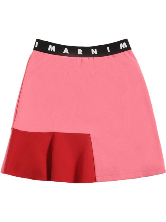 Marni Junior: Color block cotton skirt w/logo tape - Pink/Red - kids-girls_0 | Luisa Via Roma