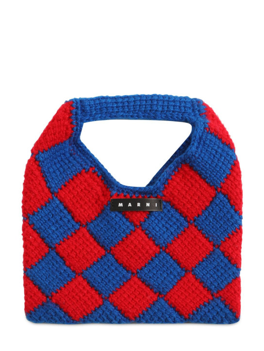Marni Junior: Color block woven tote bag w/ logo - Blue/Red - kids-girls_0 | Luisa Via Roma