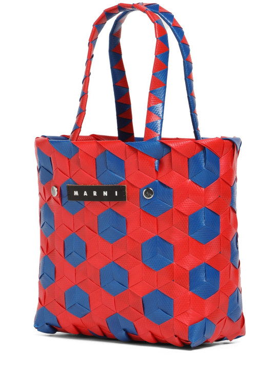 Marni Junior: Color block woven basket bag w/ logo - Red/Blue - kids-girls_1 | Luisa Via Roma